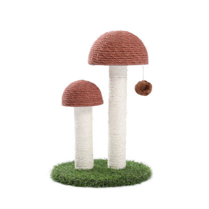 2 Mushroom Cat Scratching Post - 19" Sisal Claw Scratcher for Kittens and Small Cats in Brown