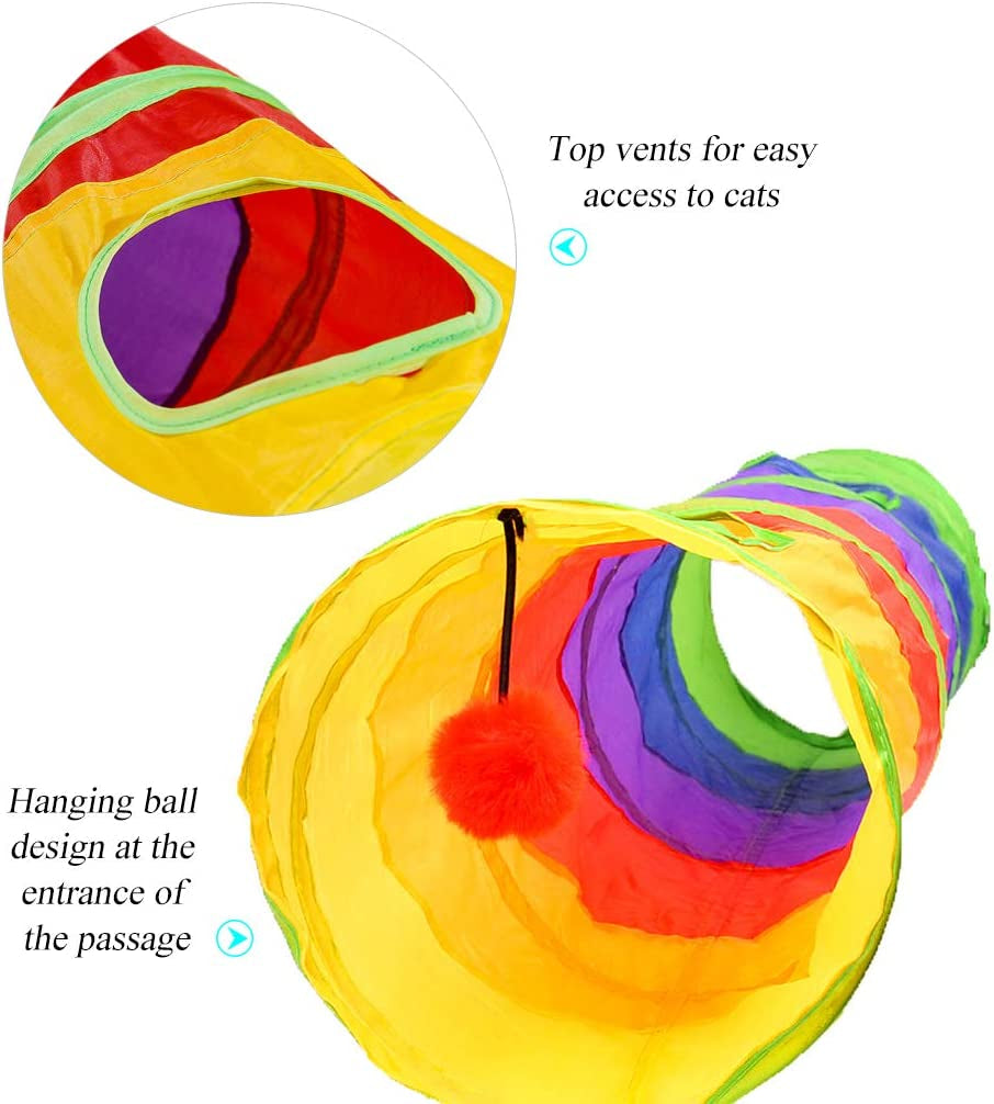 Indoor Cat Tunnel - 45" Collapsible Rainbow Tube with Play Ball and Dual Openings for Kittens, Ideal for Exercise, Hiding, and Training (Colorful)
