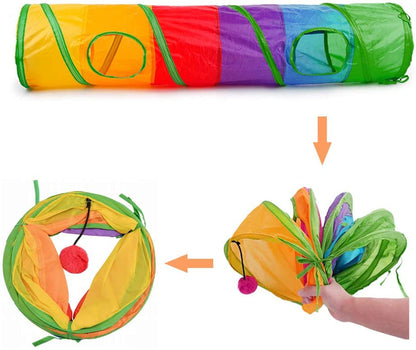 Indoor Cat Tunnel - 45" Collapsible Rainbow Tube with Play Ball and Dual Openings for Kittens, Ideal for Exercise, Hiding, and Training (Colorful)