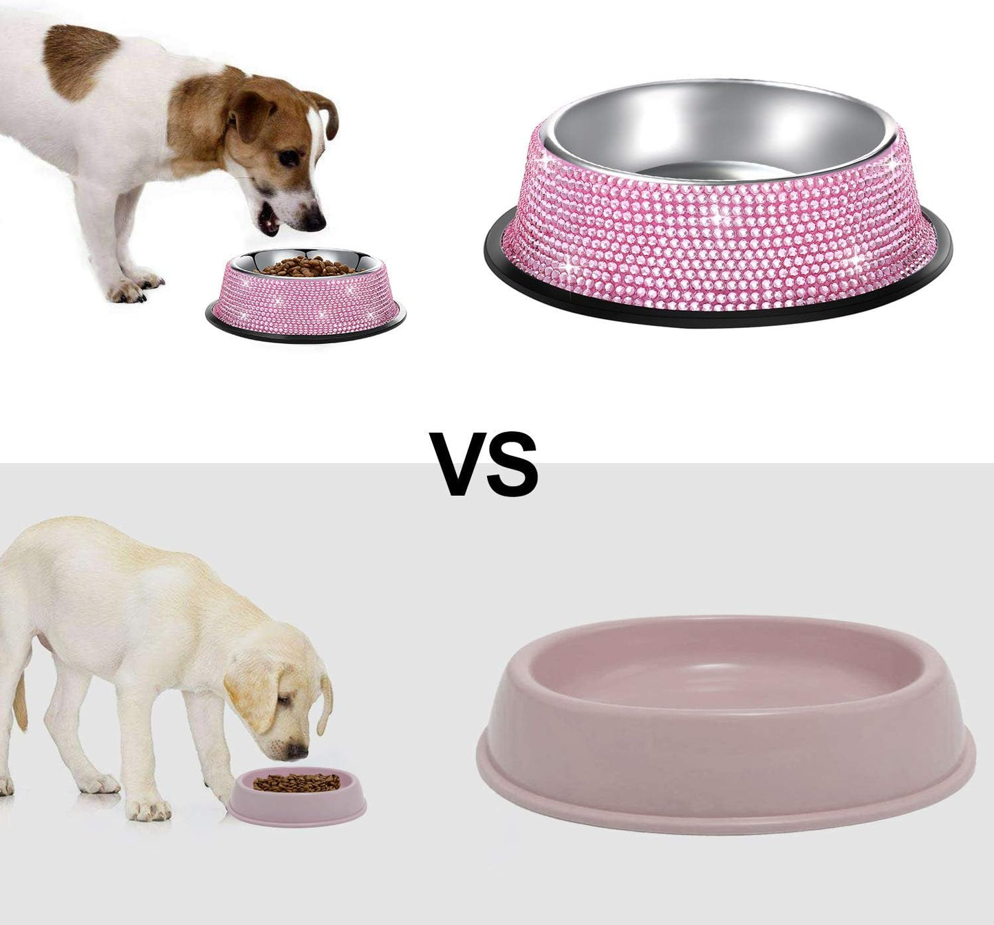 Handcrafted Pink Rhinestone Dog Bowls, 640ML Stainless Steel Double Feeder Set for Pets - Includes 2 Bowls