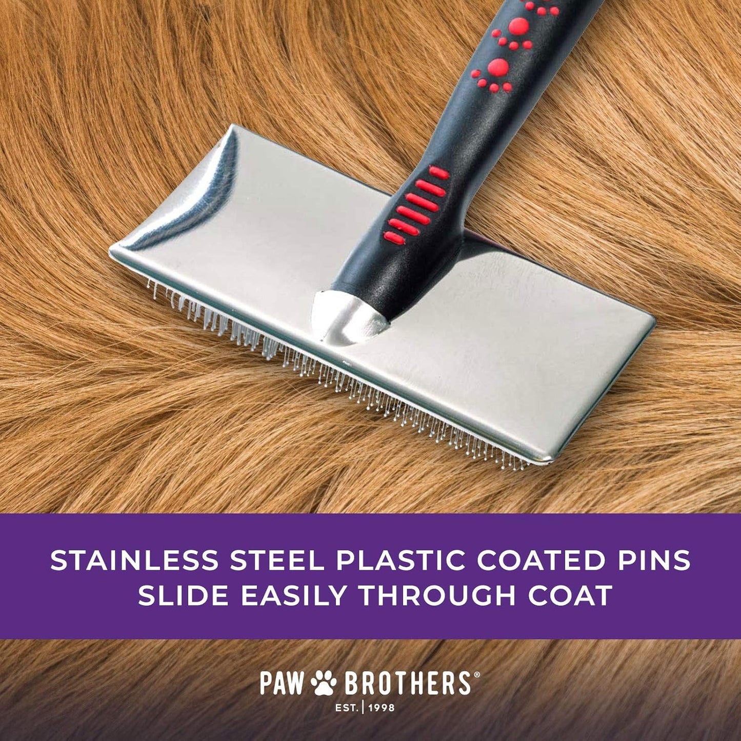 Paw Brothers Professional Grade Soft Pin Flat Slicker Brush for Large Dogs - X-Large, Gentle Coated Tips for Tangle and Mat Removal, Maximum Coverage