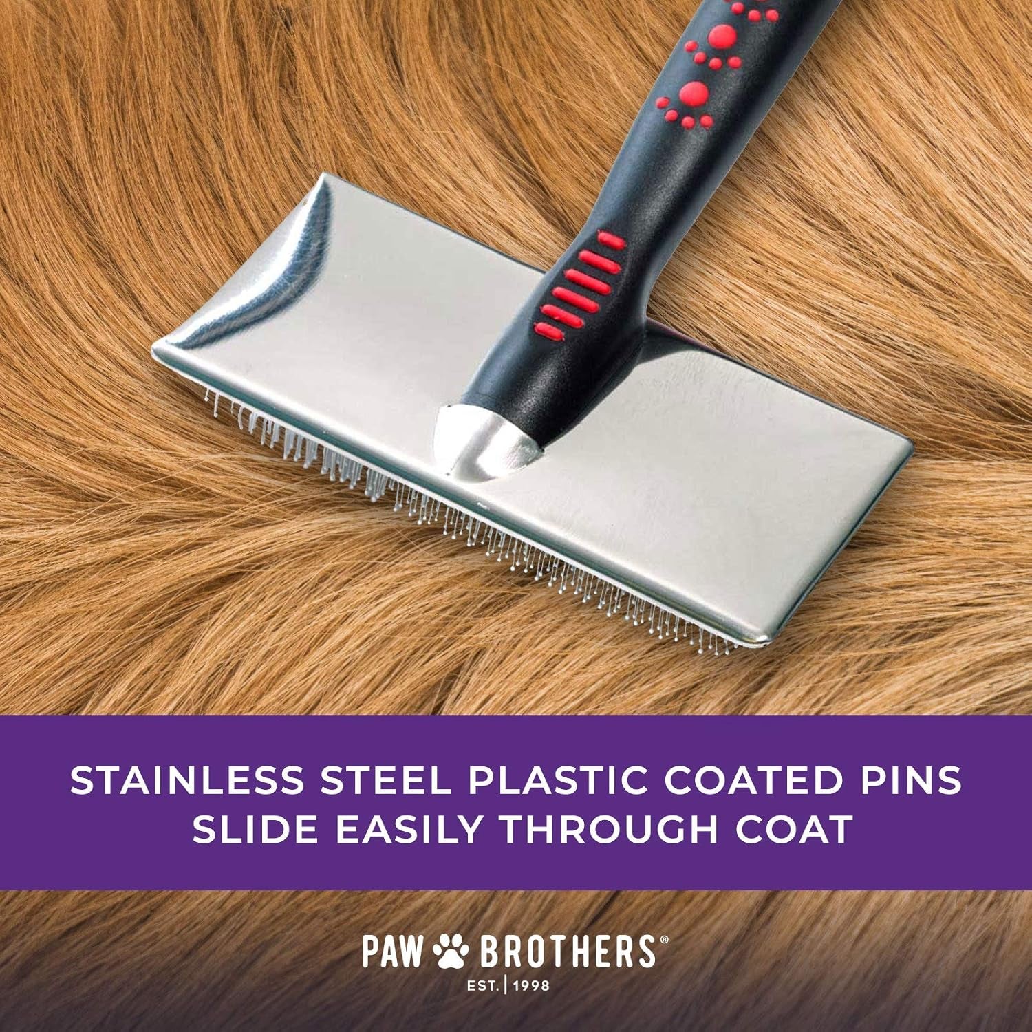 Paw Brothers Professional Grade Soft Pin Flat Slicker Brush for Large Dogs - X-Large, Gentle Coated Tips for Tangle and Mat Removal, Maximum Coverage