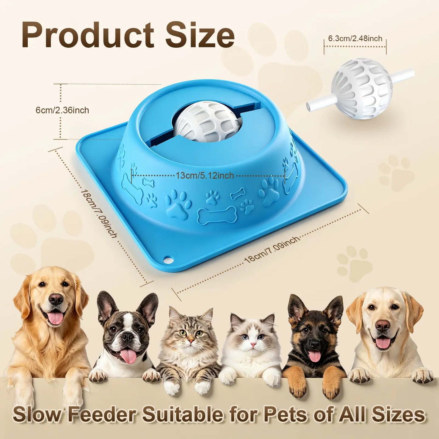 Pet Enrichment Lick Bowl for Dogs and Cats - No-Spill Slow Feeder Puzzle Bowl for Wet Treats, Yogurt, Bone Broth, and Puree, Non-Slip Design, Blue