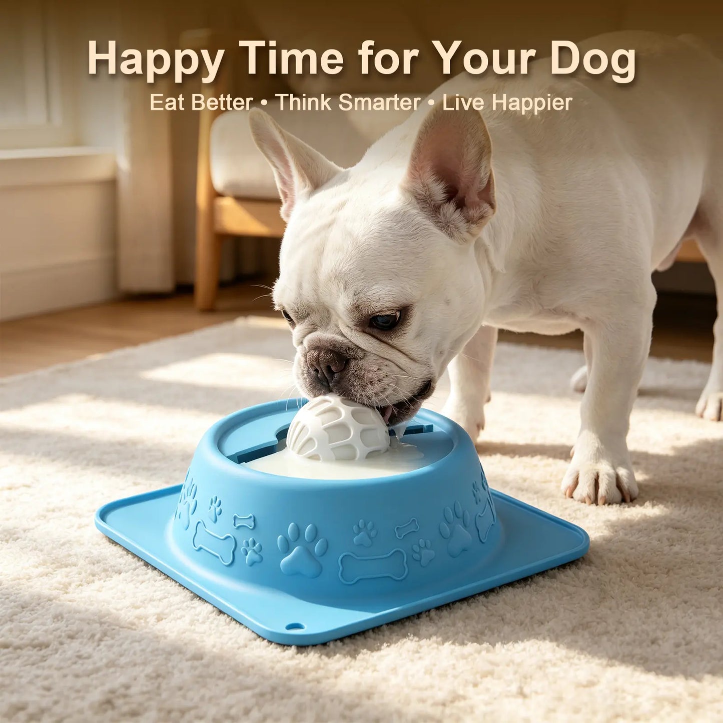 Pet Enrichment Lick Bowl for Dogs and Cats - No-Spill Slow Feeder Puzzle Bowl for Wet Treats, Yogurt, Bone Broth, and Puree, Non-Slip Design, Blue