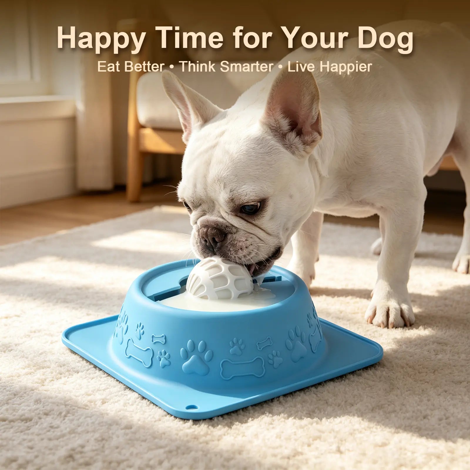 Pet Enrichment Lick Bowl for Dogs and Cats - No-Spill Slow Feeder Puzzle Bowl for Wet Treats, Yogurt, Bone Broth, and Puree, Non-Slip Design, Blue