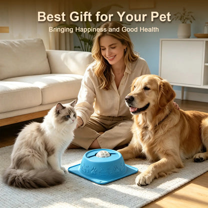 Pet Enrichment Lick Bowl for Dogs and Cats - No-Spill Slow Feeder Puzzle Bowl for Wet Treats, Yogurt, Bone Broth, and Puree, Non-Slip Design, Blue