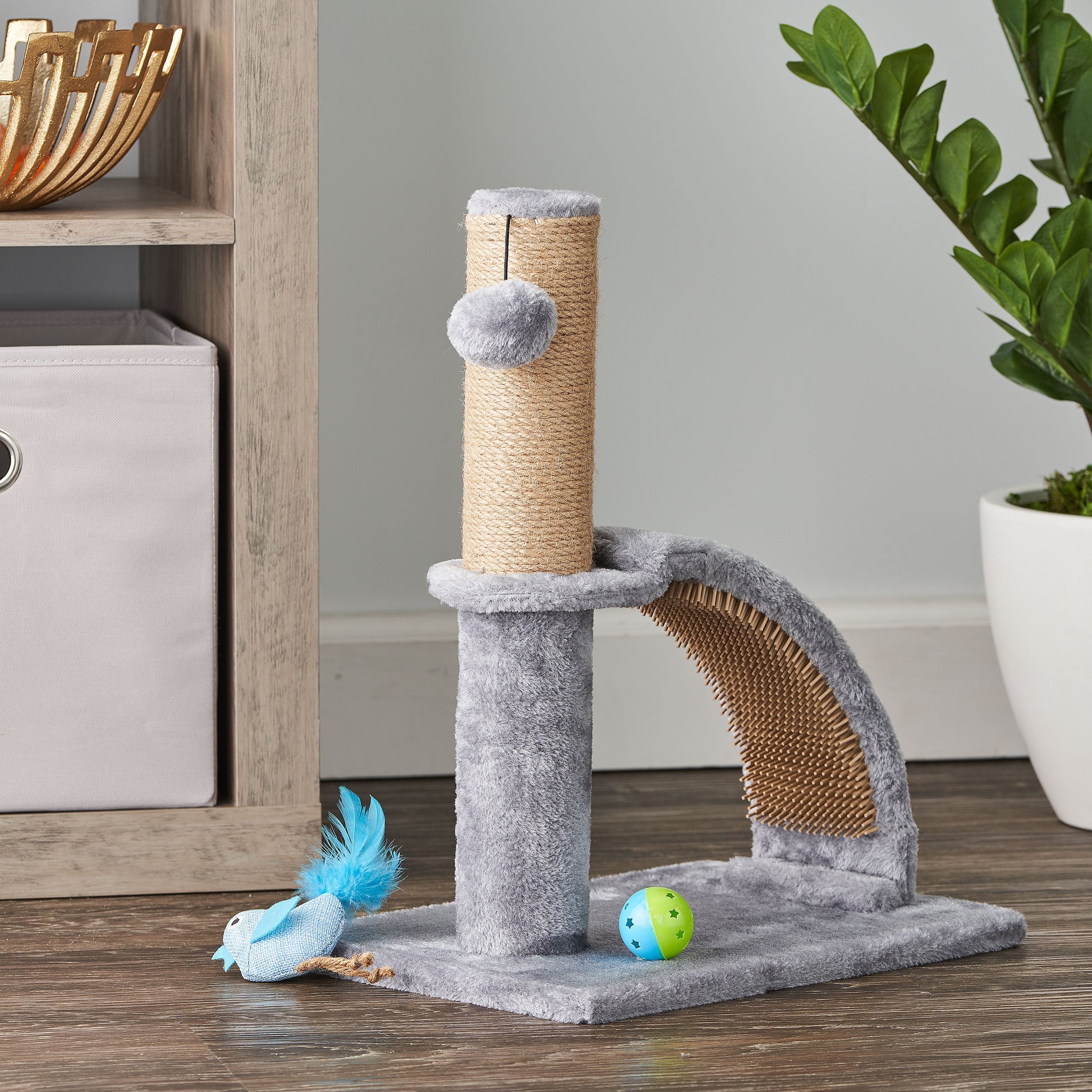 Jute Cat Scratching Post with Integrated Arch Massager, Gray, 17-Inch