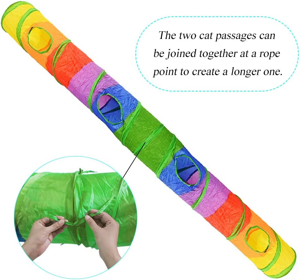 Indoor Cat Tunnel - 45" Collapsible Rainbow Tube with Play Ball and Dual Openings for Kittens, Ideal for Exercise, Hiding, and Training (Colorful)