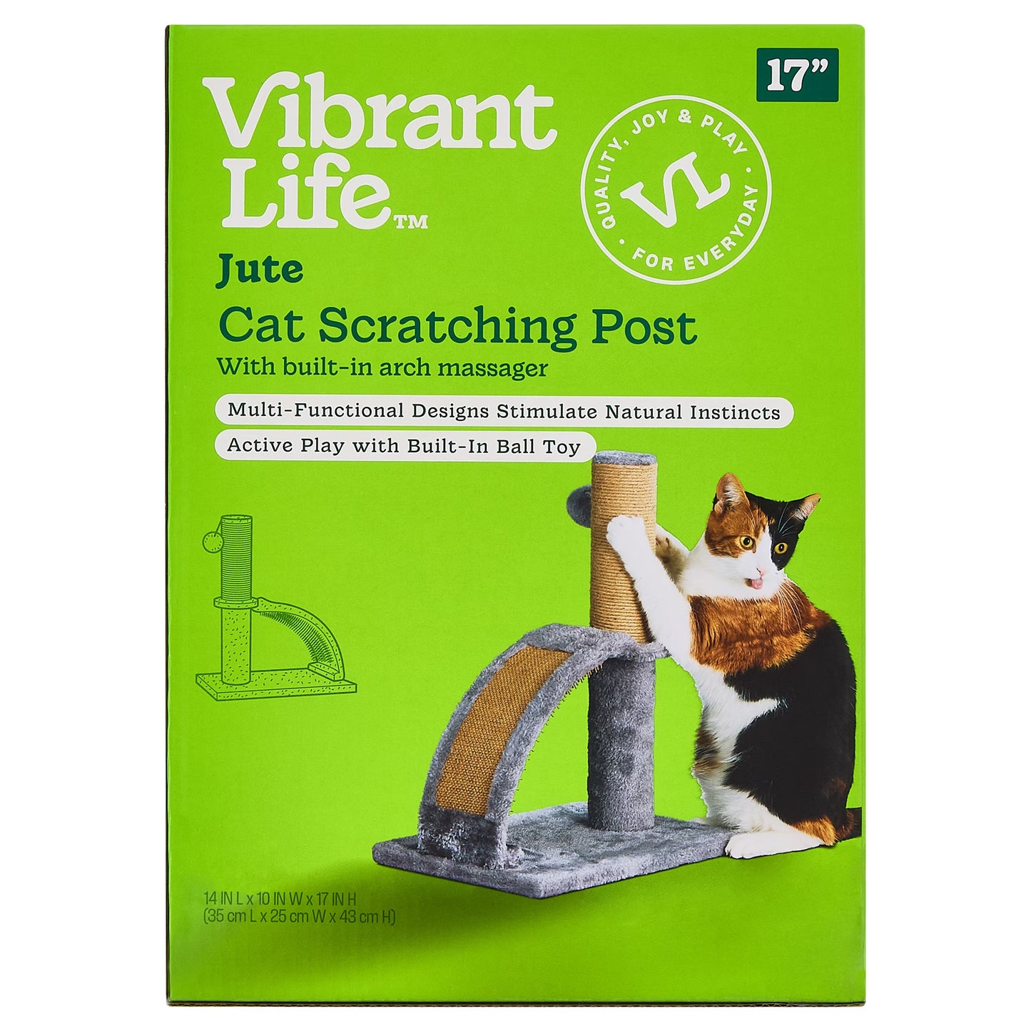 Jute Cat Scratching Post with Integrated Arch Massager, Gray, 17-Inch