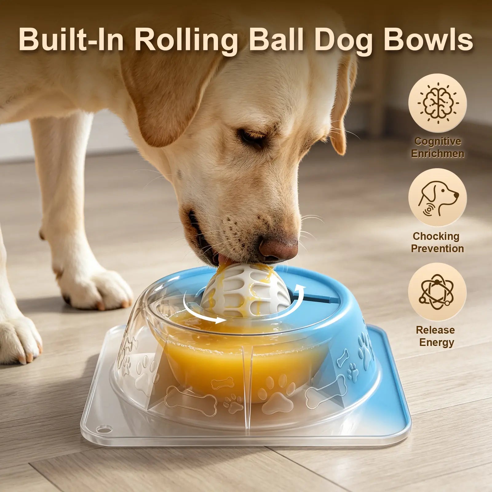Pet Enrichment Lick Bowl for Dogs and Cats - No-Spill Slow Feeder Puzzle Bowl for Wet Treats, Yogurt, Bone Broth, and Puree, Non-Slip Design, Blue