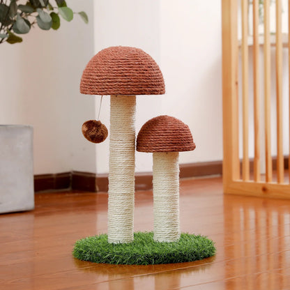 2 Mushroom Cat Scratching Post - 19" Sisal Claw Scratcher for Kittens and Small Cats in Brown