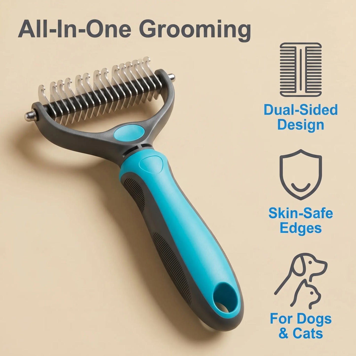 Universal Pet Detangling Comb - Double-Sided Stainless Steel Grooming Tool for Dogs and Cats, Ideal for Coat Care and Shedding Removal, Portable and Easy to Use