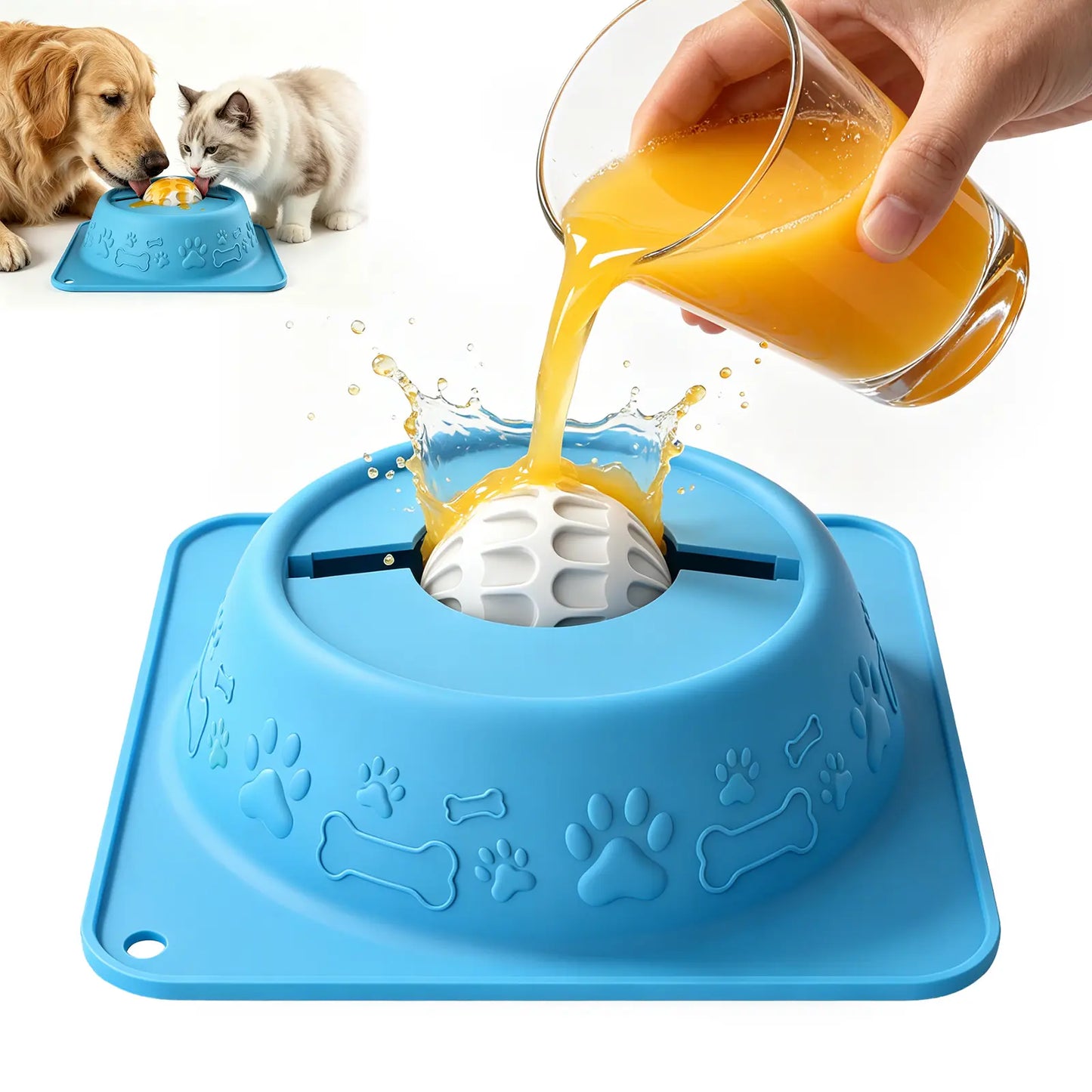 Pet Enrichment Lick Bowl for Dogs and Cats - No-Spill Slow Feeder Puzzle Bowl for Wet Treats, Yogurt, Bone Broth, and Puree, Non-Slip Design, Blue