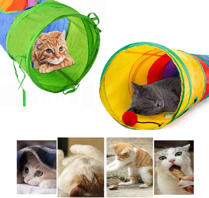 Indoor Cat Tunnel - 45" Collapsible Rainbow Tube with Play Ball and Dual Openings for Kittens, Ideal for Exercise, Hiding, and Training (Colorful)