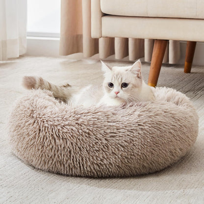 Calming Donut Cuddler Bed for Dogs and Cats - Anti-Anxiety Plush Faux Fur Cushion in Various Sizes (20"/24"/27"/30")