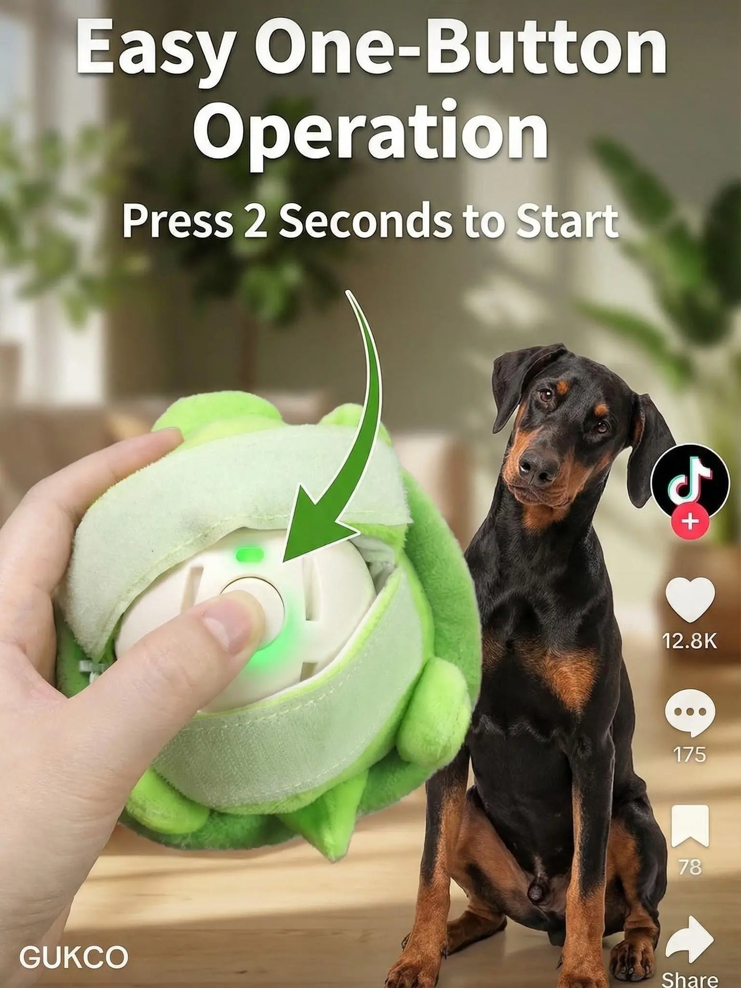 Interactive Motion-Activated Dog Ball - USB Rechargeable Automatic Rolling Toy with Squeaker, Self-Play Solution for Dogs and Cats of All Sizes, Durable Indoor and Outdoor Pet Toy