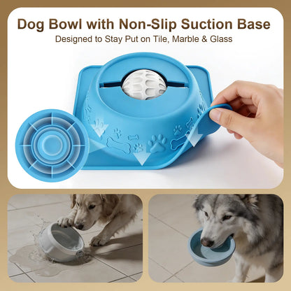 Pet Enrichment Lick Bowl for Dogs and Cats - No-Spill Slow Feeder Puzzle Bowl for Wet Treats, Yogurt, Bone Broth, and Puree, Non-Slip Design, Blue