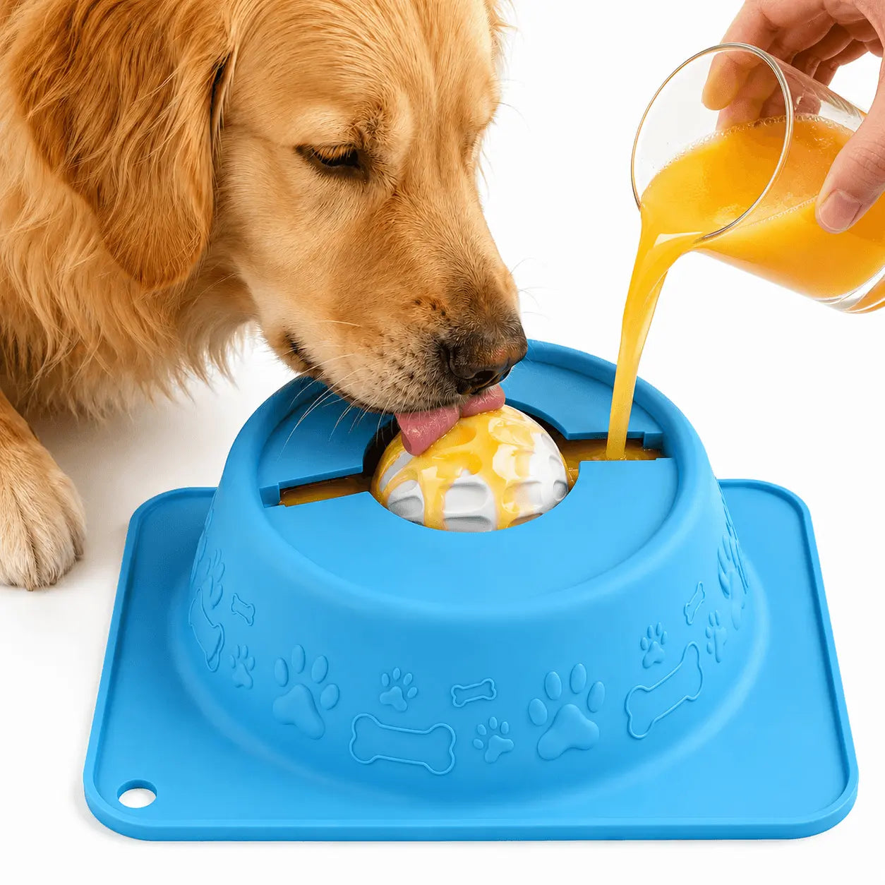 Pet Enrichment Lick Bowl for Dogs and Cats - No-Spill Slow Feeder Puzzle Bowl for Wet Treats, Yogurt, Bone Broth, and Puree, Non-Slip Design, Blue
