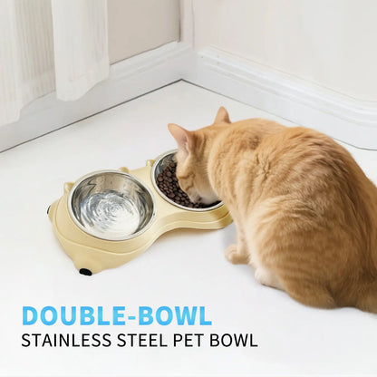 Stainless Steel Double Pet Bowl Set with Non-Slip Base - Versatile Feeding Station for Cats and Small Dogs, Removable Easy-Clean Bowls, Suitable for Indoor and Outdoor Use - Available in White, Gray, Yellow, and Pink
