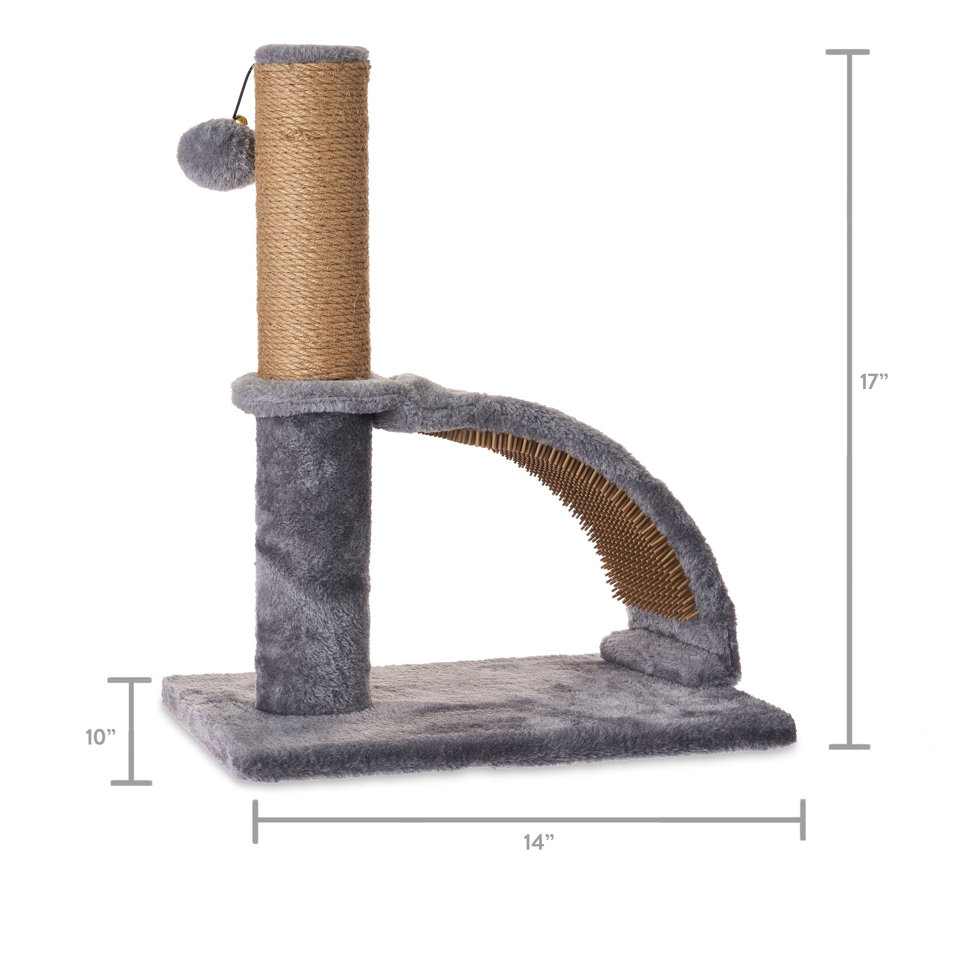Jute Cat Scratching Post with Integrated Arch Massager, Gray, 17-Inch