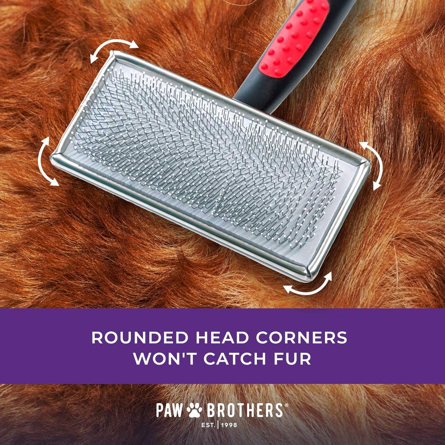 Paw Brothers Professional Grade Soft Pin Flat Slicker Brush for Large Dogs - X-Large, Gentle Coated Tips for Tangle and Mat Removal, Maximum Coverage
