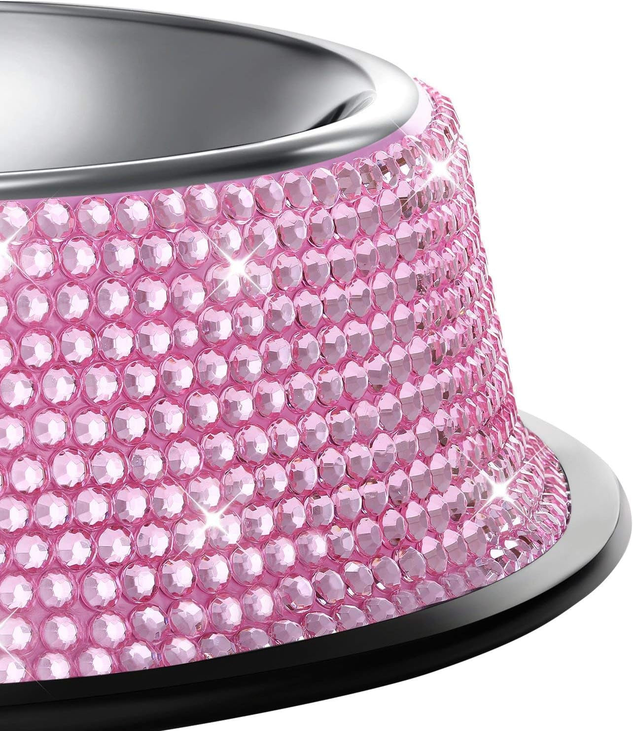 Handcrafted Pink Rhinestone Dog Bowls, 640ML Stainless Steel Double Feeder Set for Pets - Includes 2 Bowls