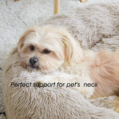 Calming Donut Cuddler Bed for Dogs and Cats - Anti-Anxiety Plush Faux Fur Cushion in Various Sizes (20"/24"/27"/30")
