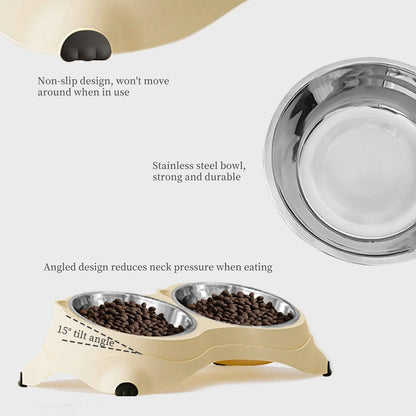 Stainless Steel Double Pet Bowl Set with Non-Slip Base - Versatile Feeding Station for Cats and Small Dogs, Removable Easy-Clean Bowls, Suitable for Indoor and Outdoor Use - Available in White, Gray, Yellow, and Pink