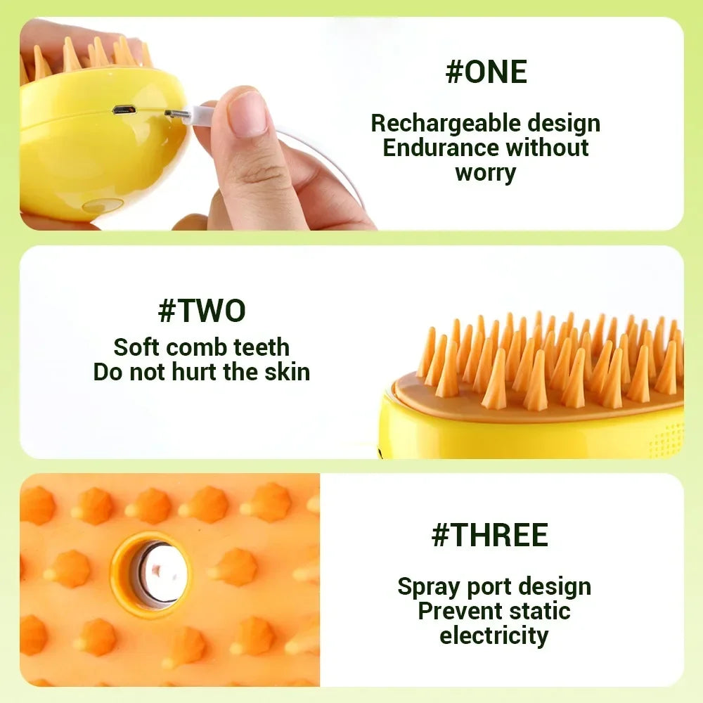 3-in-1 Electric Pet Grooming Tool with Steam Brush and Sprayer for Shedding and Massage