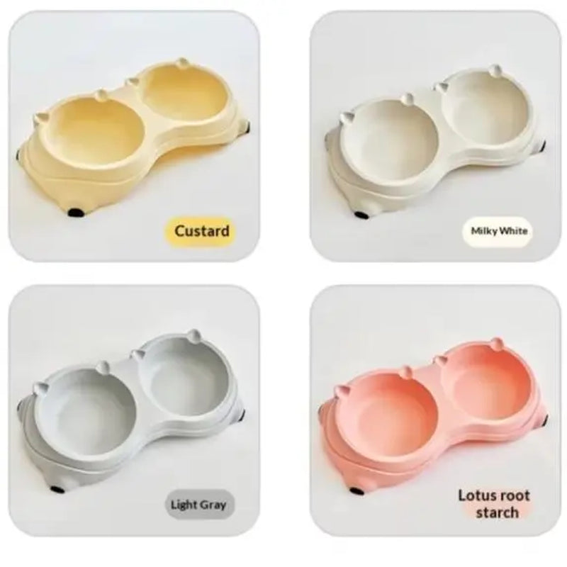 Stainless Steel Double Pet Bowl Set with Non-Slip Base - Versatile Feeding Station for Cats and Small Dogs, Removable Easy-Clean Bowls, Suitable for Indoor and Outdoor Use - Available in White, Gray, Yellow, and Pink