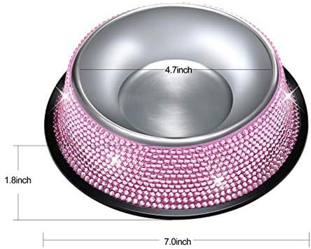 Handcrafted Pink Rhinestone Dog Bowls, 640ML Stainless Steel Double Feeder Set for Pets - Includes 2 Bowls