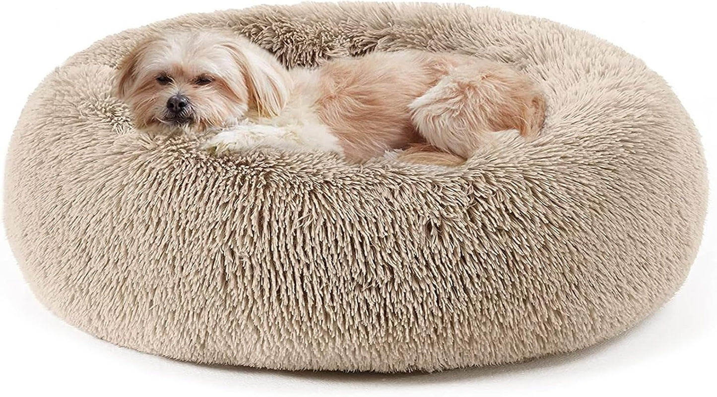 Calming Donut Cuddler Bed for Dogs and Cats - Anti-Anxiety Plush Faux Fur Cushion in Various Sizes (20"/24"/27"/30")