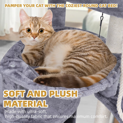 37.4-Inch Cat Tree Tower with Scratching Posts, Activity Center, Cat Condo, and Dual Hammocks in Grey
