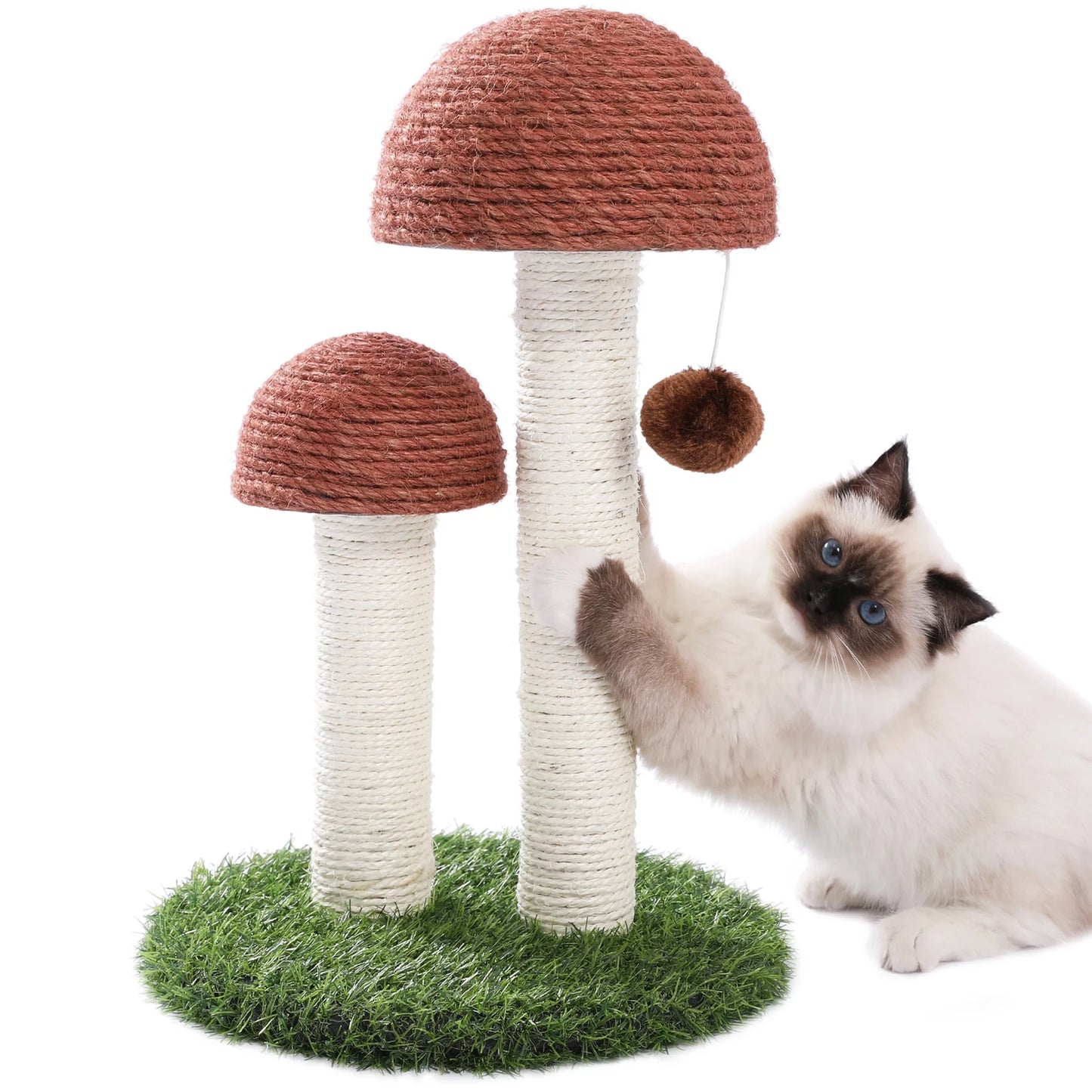 2 Mushroom Cat Scratching Post - 19" Sisal Claw Scratcher for Kittens and Small Cats in Brown