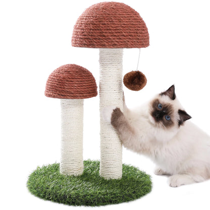 2 Mushroom Cat Scratching Post - 19" Sisal Claw Scratcher for Kittens and Small Cats in Brown